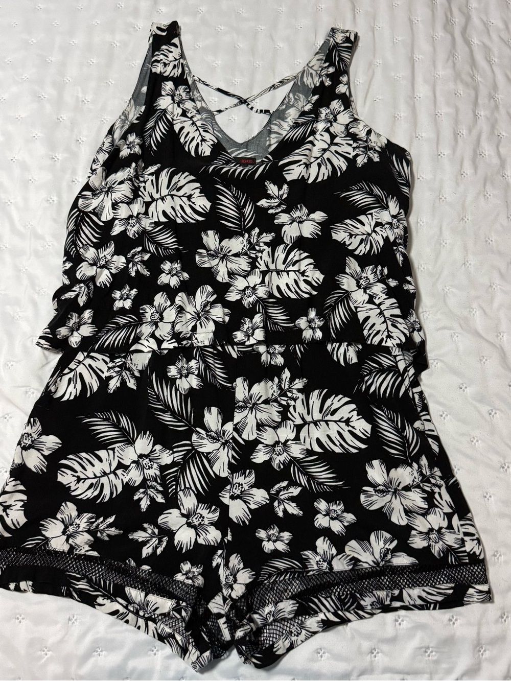 BONGO Black and White Tropical Print Romper